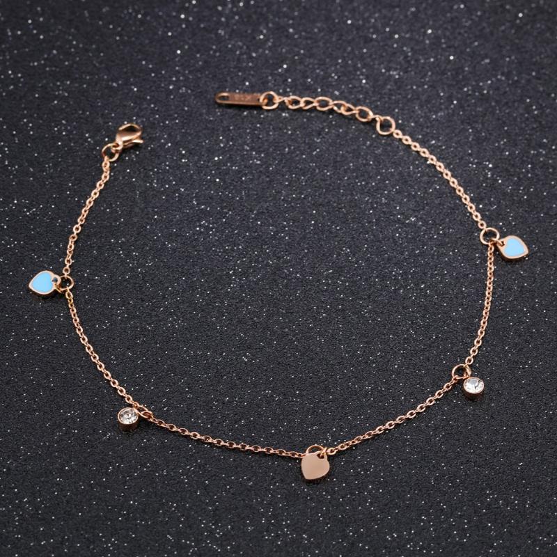 

Fate Love Elegent Zirconia Anklet For Women Mint Green Heart Rose Gold Color Stainless Steel Ladies Candy Jewelry Not Fade Anklets, Red;blue