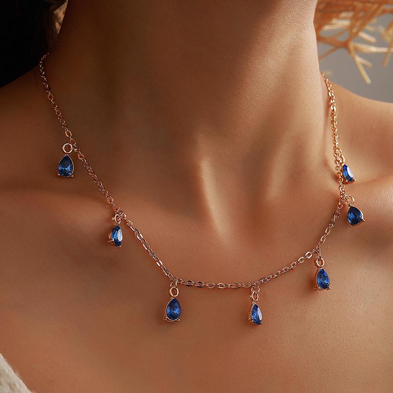 

Chains Tocona Luxury Blue Crystal Stone Tassel Choker Necklace For Women Gold Color Alloy Metal Clavicle Chain Jewelry Collar 15228, Silver