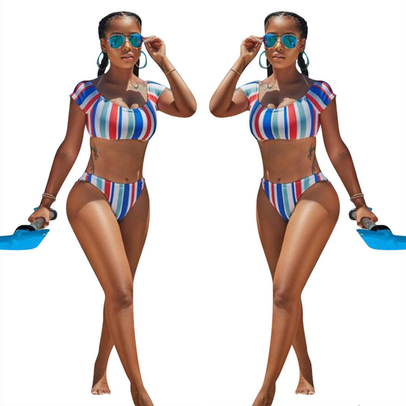 Bikini Ls6106 Sexy Split Stripe Two Piece Swimsuit-image-678492106