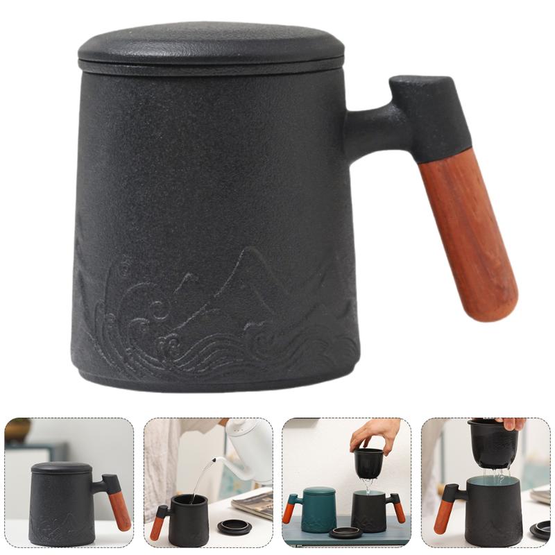 

Mugs 1 Set Home Decor Ceramic Tea Mug Wooden Handle Cup With Lid And Infuser