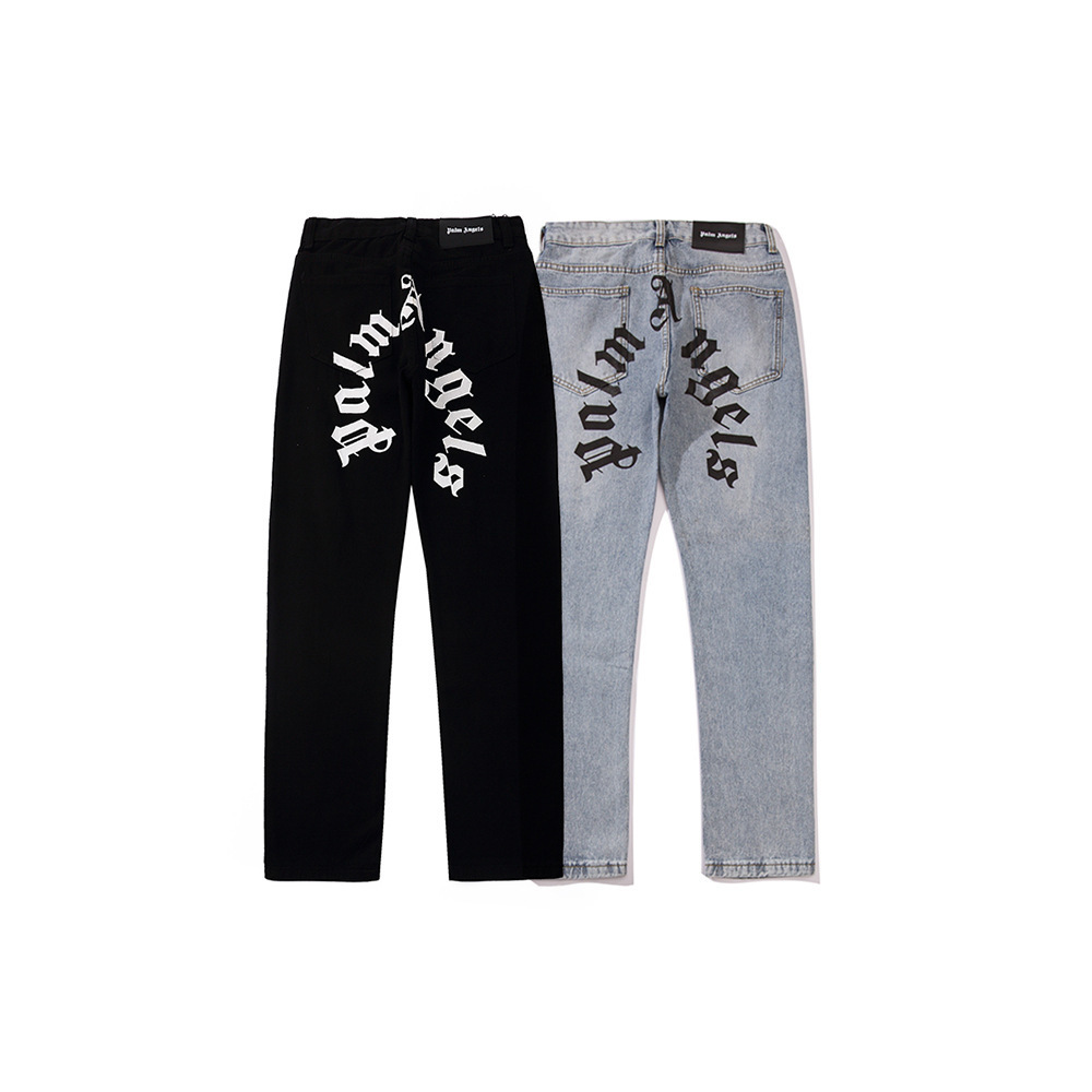 

Palms Angels 21ss spring summer new letter English Print jeans men's and women's youth trend pants, Blue