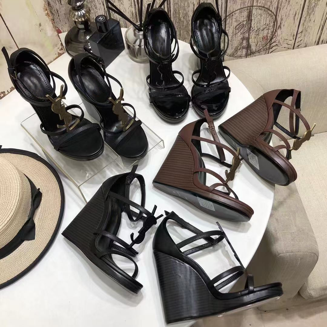 

Women Cassandra Wedge Espadrilles Designer Sandals Black Brown Leather Pumps Fashion Parting Wedding Dress Shoes Ankle Strap Platform Sandal