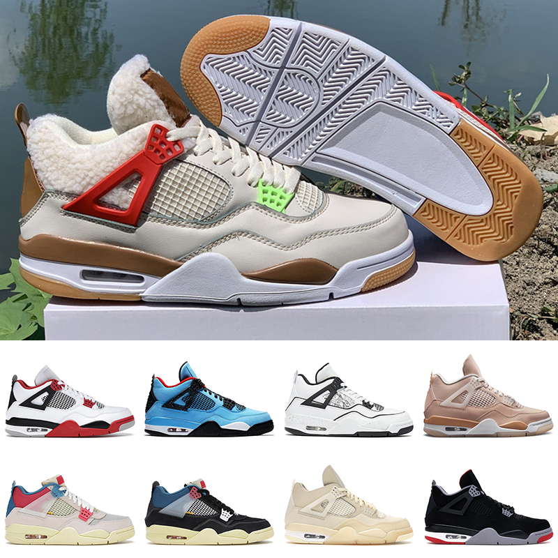 

2021 Top Quality Air Jordan 4 4s Retro Basketball Shoes Jumpman Jordan4s Fire Red Cactus Jack DIY Off Sail Bred White Shimmer Mens Womens Sneakers Trainers Size 36-47, C50 purple 40-45