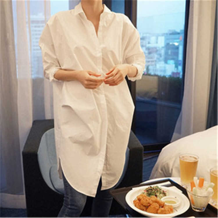 

Solid Loose Slim Medium Long Plus Size Full Shirt Turn Down Collar Blouse Women 210615, White