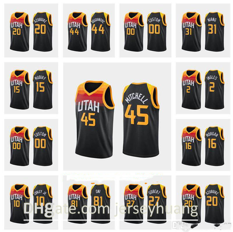 

City Donovan 45 Mitchell Utahs Rudy Gobert Azubuike Oni Bogdanovic Niang Mudiay Morgan Conley Jr. Ingles Basketball Jerseys, With sign1