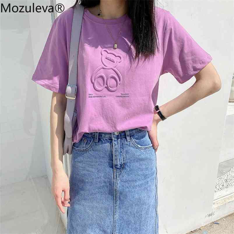 

Mozuleva Three-dimensional Bear T-shirt Women Short Sleeve Loose Pure Cotton Tees Female Spring Summer Basic Tops Shirts 210722, Purple