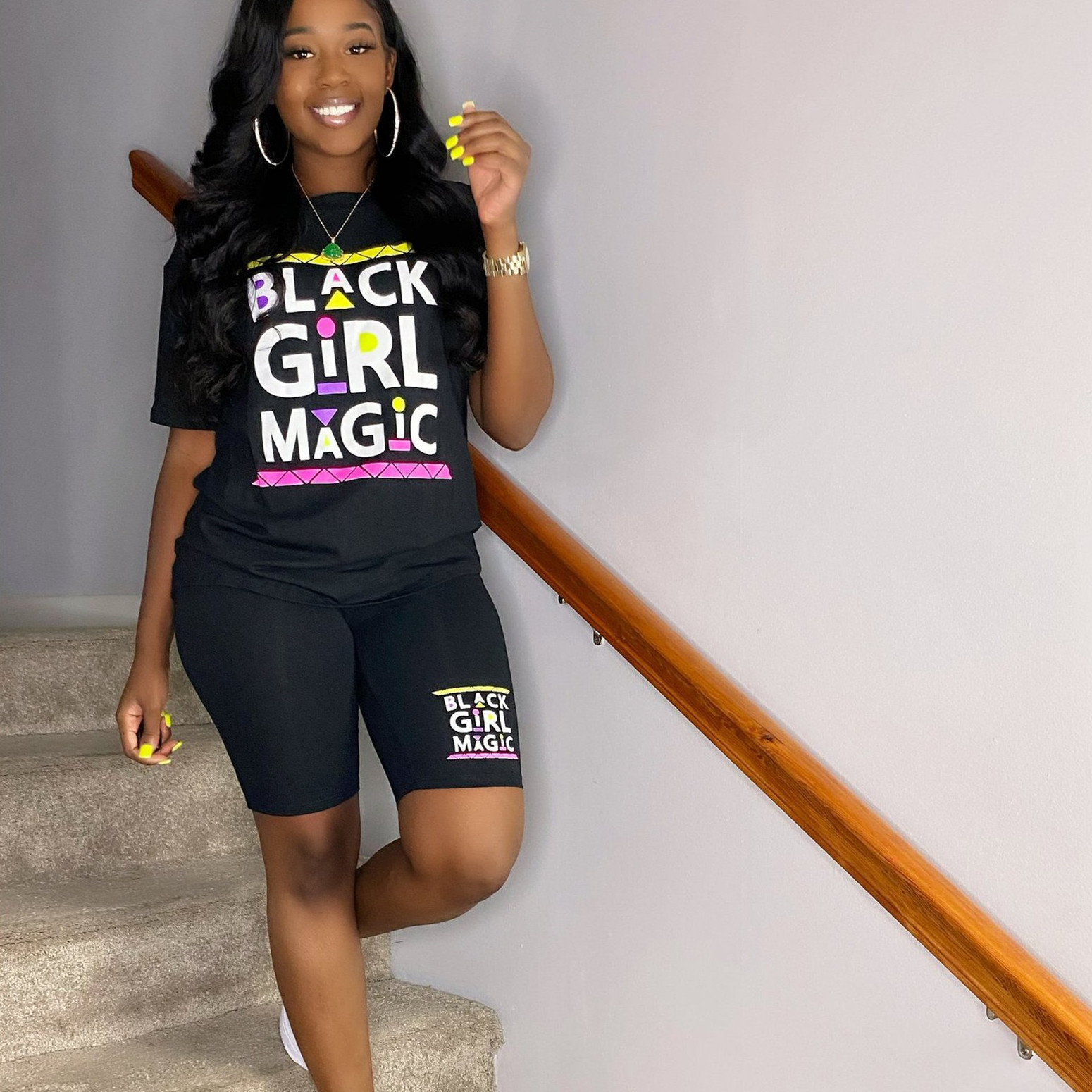 

Women Two Piece Set Tracksuit Black Girl Magic Tee Top Knee Length Jogger Sweatpant Suit Fitness Outfit Matching Set