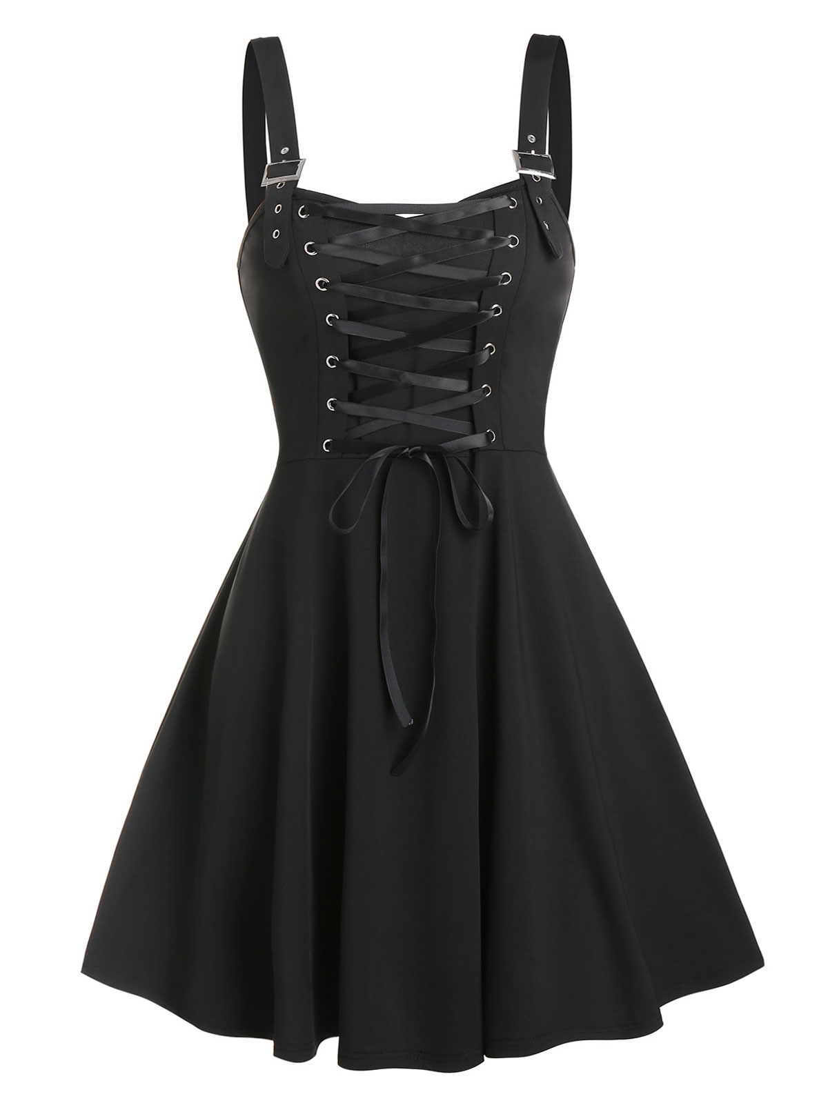 

Wipalo Sexy Lace Up Buckle Strap A Line Dress Gothic Harajuku Vintage Summer Sleeveless Party Dress Women Plus Size Casual Dress, Style d