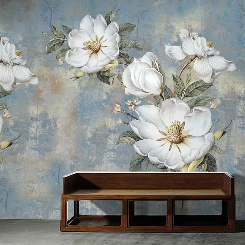 

Custom Photo Vintage Abstract Oil Painting Flowers Large Mural Bedroom Living Room Decoration Wallpapers Home Decor Waterproof, Blue