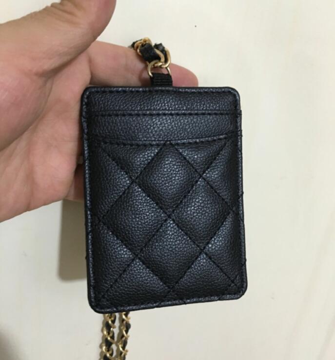 

Best quality Women card holders Fashion Caviar Wallet Leather coin purse Hanging neck work cards bags gold silver Pouch Mini Wallets, Black