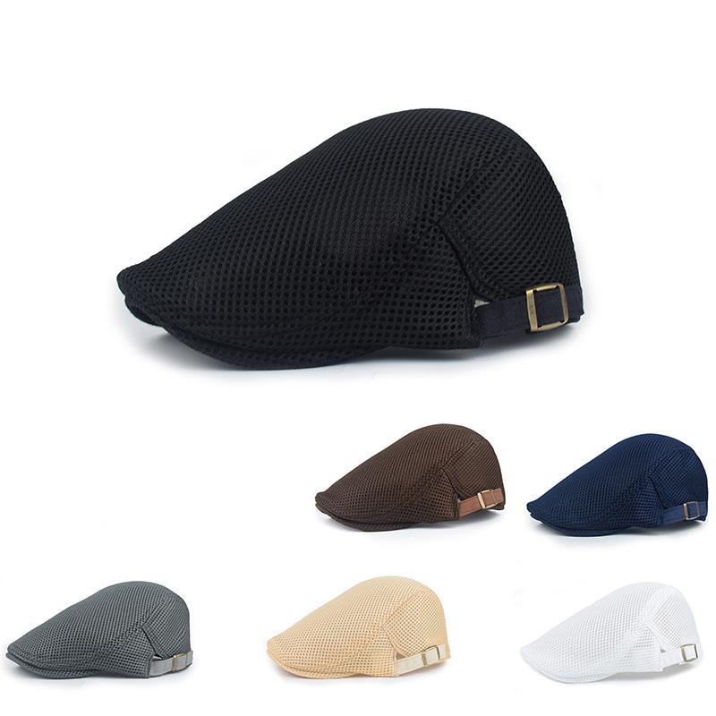 

Berets Men's Hat Summer Mesh Adjustable Beret Breathable Peaked Cap Outdoor Sunscreen Casual Forward, White