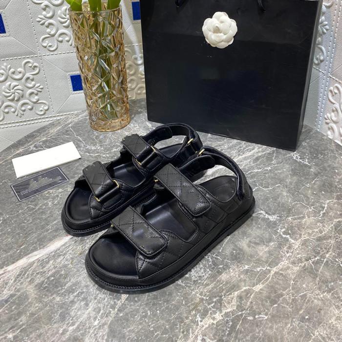 

Luxury design women's shoes Rome beach sandals with Velcro round toe, Black