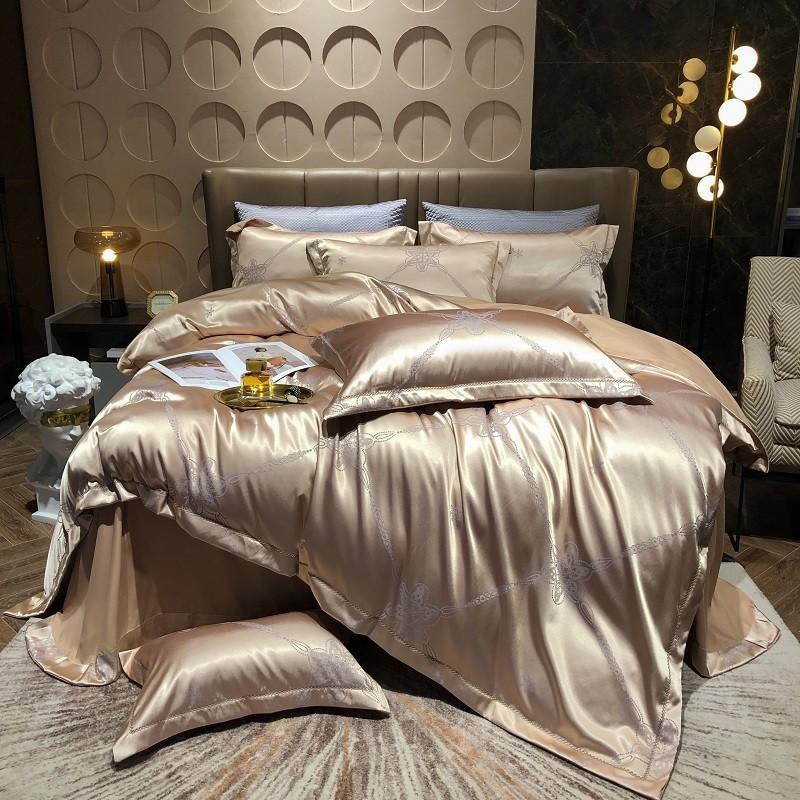 

Bedding Sets Sateen Cotton Jacquard Duvet Cover Set Soft Satin Silky Sets,Duvet Flat Sheet 2 Pillowcases Double Queen King 4Pcs, Color 3