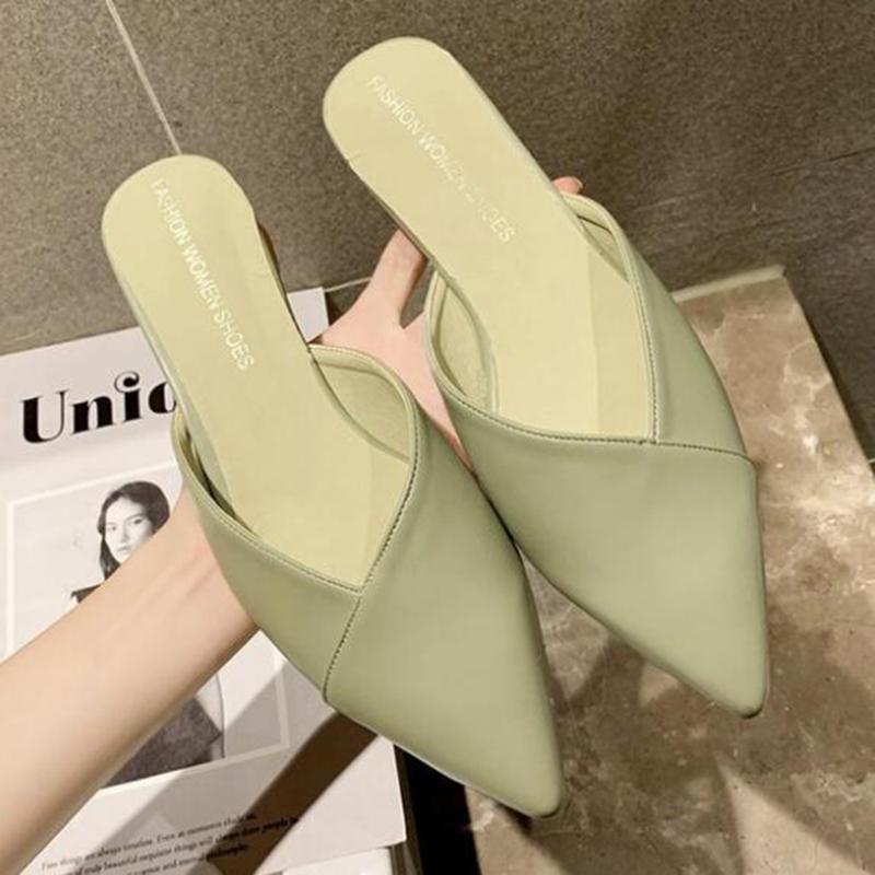 

Slippers Woman Summer Pointed Head Sandals Fashion Wine Glass Mules Low-heeled Half Slipper Non-slip Shoes Ladies Xx103, Beige