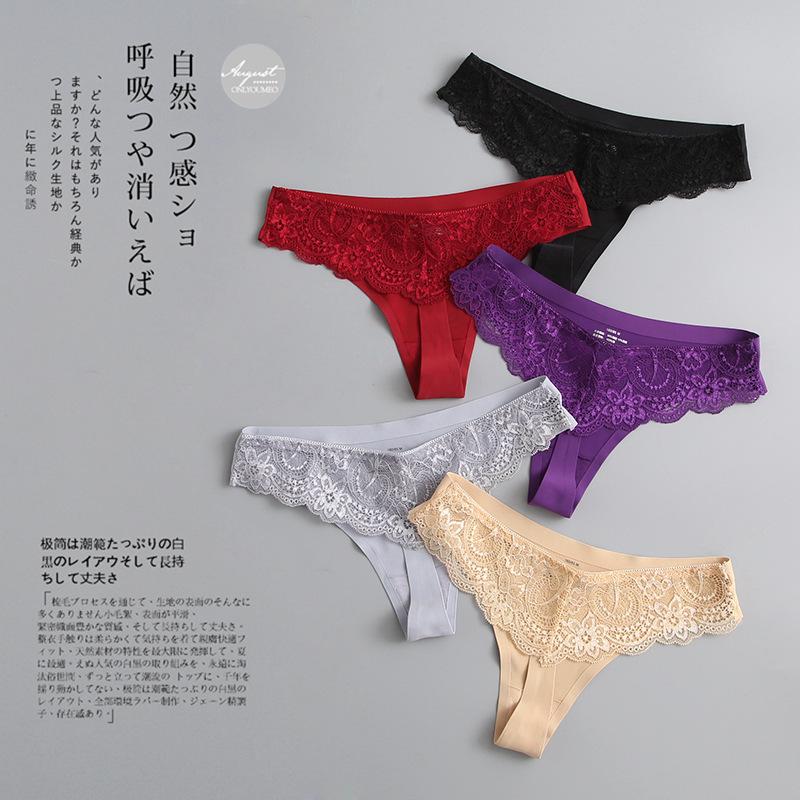 

Women's Panties Traceless Ice Silk Sexy One Piece Sports Fitness Thong Low Waist, J red