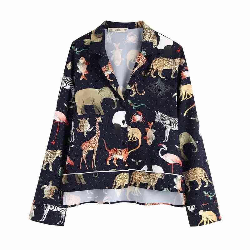 

Loose Women Shirt Long Sleeve Spring Fashion Animals Prints Black Blouse Modern Lady Casual Tops 210602