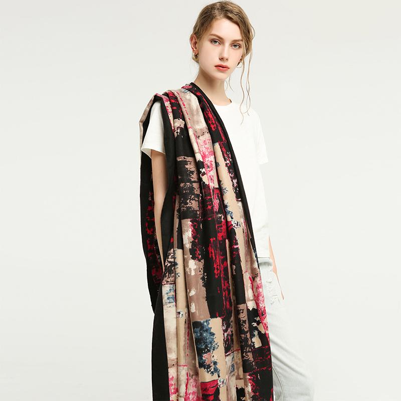 

Hats, Scarves & Gloves Sets 2021 Women's Autumn And Winter Students Satin Printed Chain Pattern Increase Lengthen Cotton Scarf