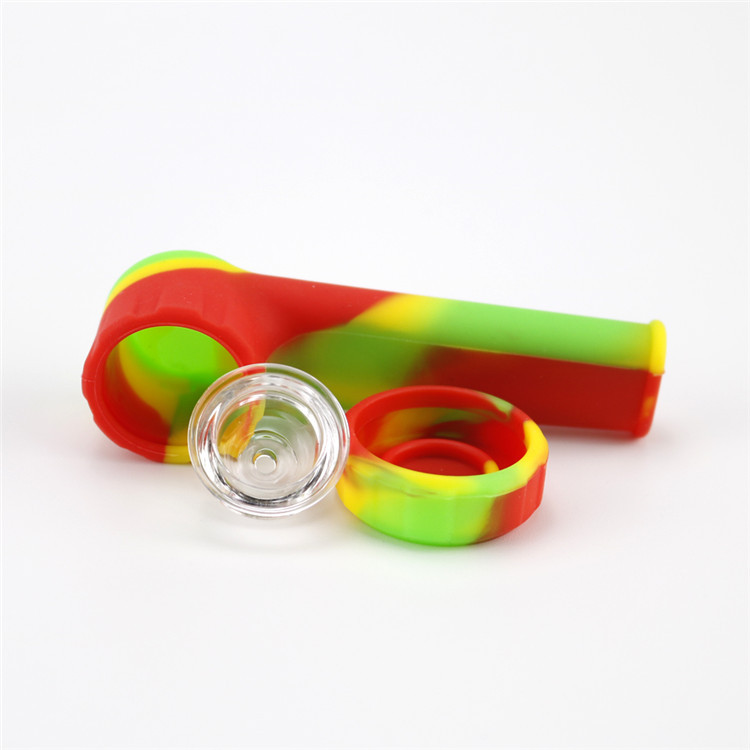 

Portable Silicone Hammer Hand Pipes beautifully patterned Tobacco Smoking Pipe Removable Glass Hookah Accessories Colors Assorted