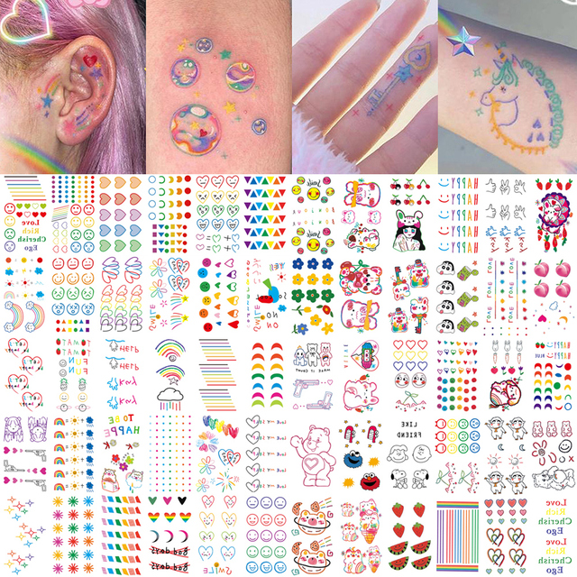

30pcs/bag colorful tattoo sticker face hand lovely body art xuanya rainbow expression stickers temporary waterproof fake tattoos