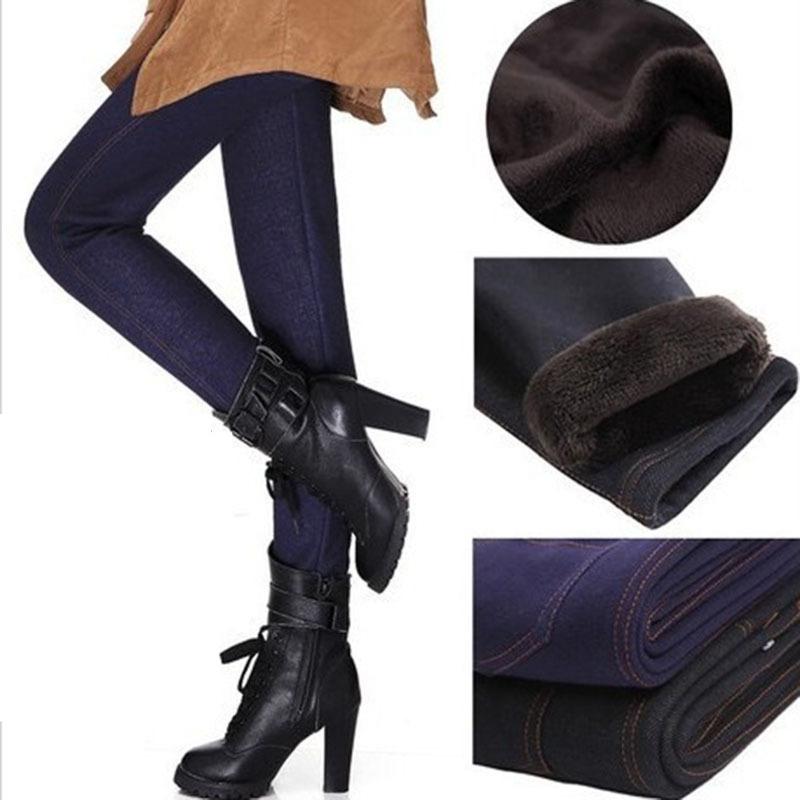 

Yoga Outfit Women Thickened Leggings Winter Cashmere Imitation Denim Slim Bottoming Leggins Show Thin Warm Pants Pencil