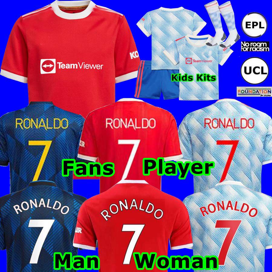 

RONALDO 7 21 22 SANCHO Manchester MAN Retro soccer jersey UNITED UTD Fans Player R.VARANE BRUNO FERNANDES LINGARD POGBA RASHFORD football shirt 2021 2022 men kids kit, 21/22 third man+patch