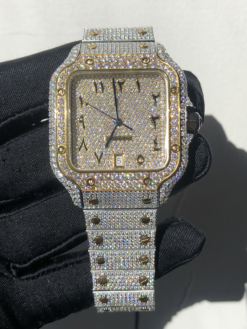 

Top high quality watch MISSFOX men's square luxury full ice silver gold moissanite/crystal zircon diamond box paper, Watch5
