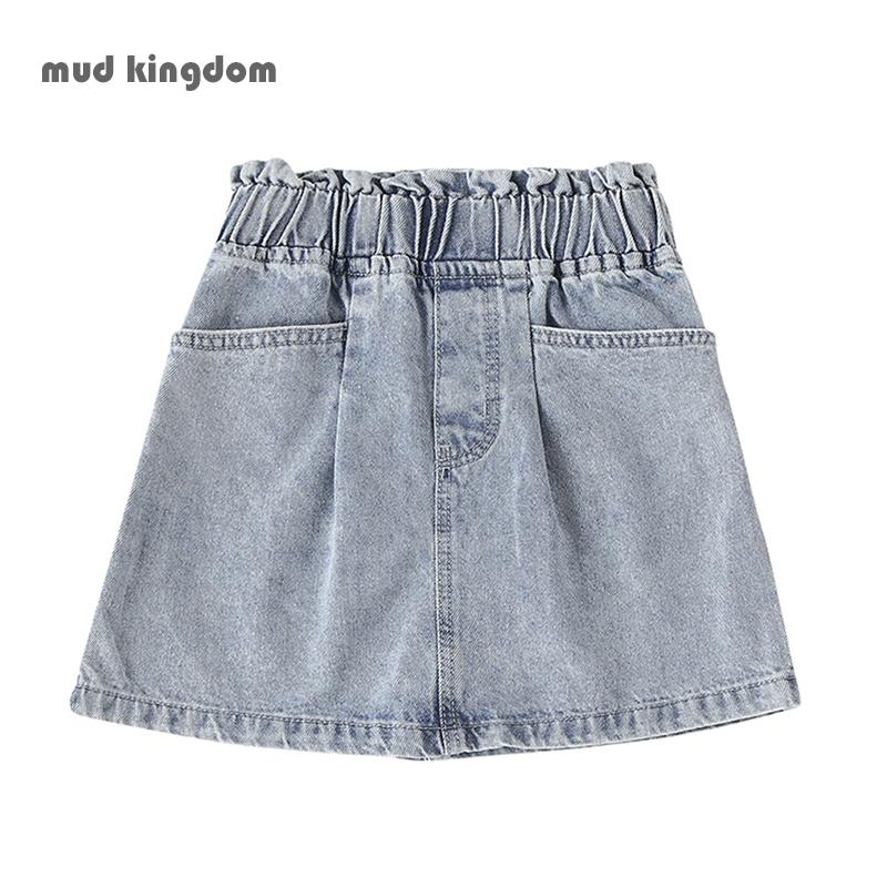 

Skirts Mudkingdom Girls Denim Skirt Hight Waist Pocket Pure Blue Vintage For Stylish Casual Daily Summer KIds Clothes