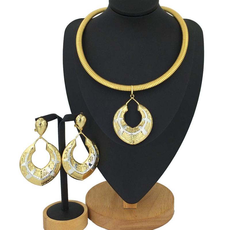 

Earrings & Necklace Yuminglai Gold Color Dubai Jewelry Sets For Women African Luxury Jewelries Italian Plated FHK12230, Silver