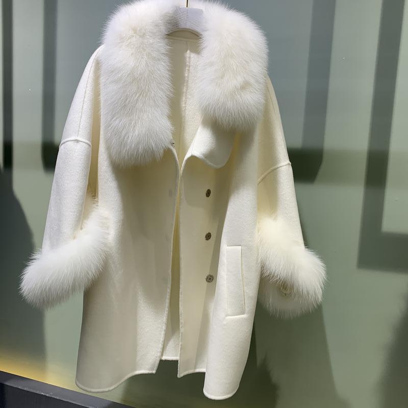 

Women's Wool & Blends Double-faced Cashmere Cape Coat S331, White