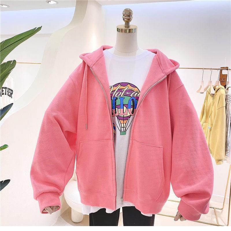 

Women's Jackets 2021 Spring And Autumn Solid Color Korean Style Loose Large Size Letters Zipper Cardigan Hoodie, Blue