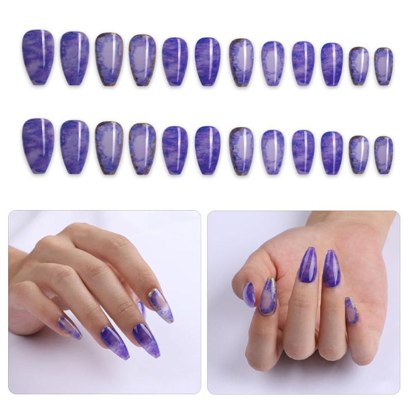 

False Nails Fashion Nail Art Beauty Artificial Press On Fake Purple, Red;gold