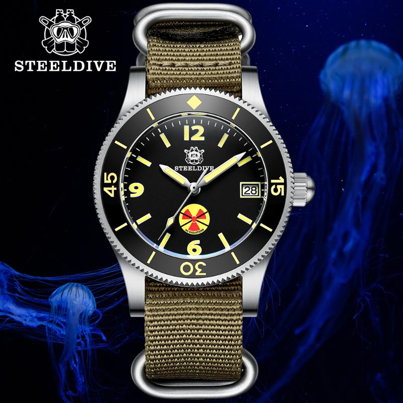 

Wristwatches STEELDIVE SD1952T Classic Mechanical Watch Japan NH35 316L Super Green Luminous Ceramic Bezel 300M Waterproof Men's Diving, 52tf-hr