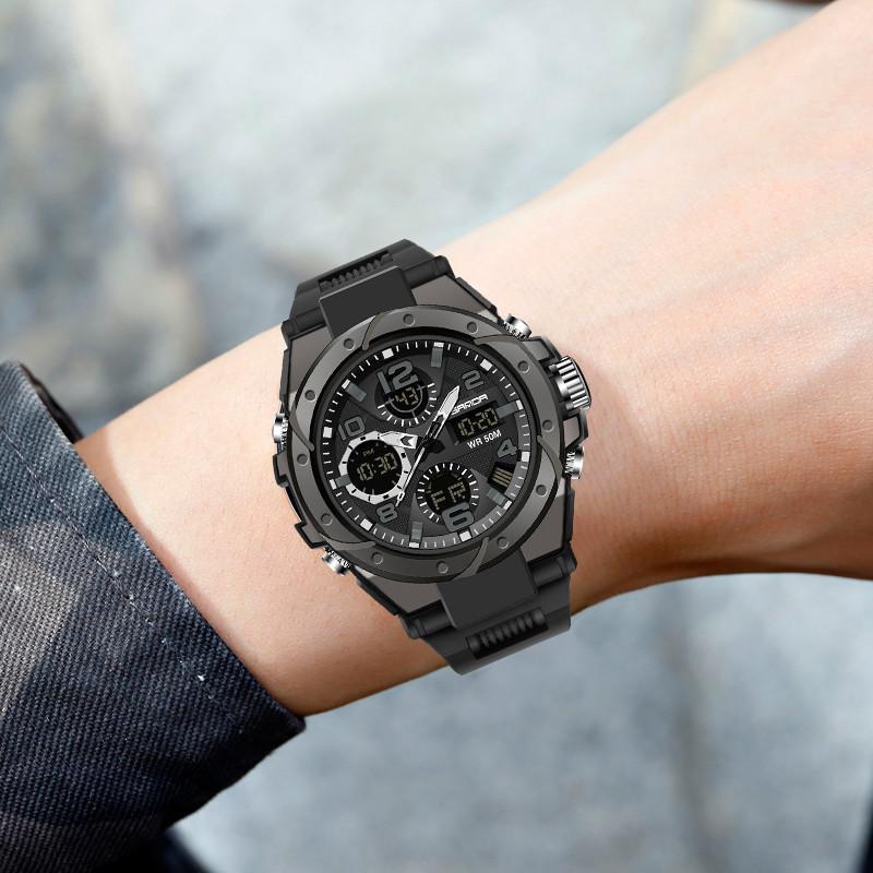 

Wristwatches Top Men's Watches SANDA Sports Wristwatch 5ATM Waterproof Quartz Watch Men S Clock Man Relogio Masculino 600, Black