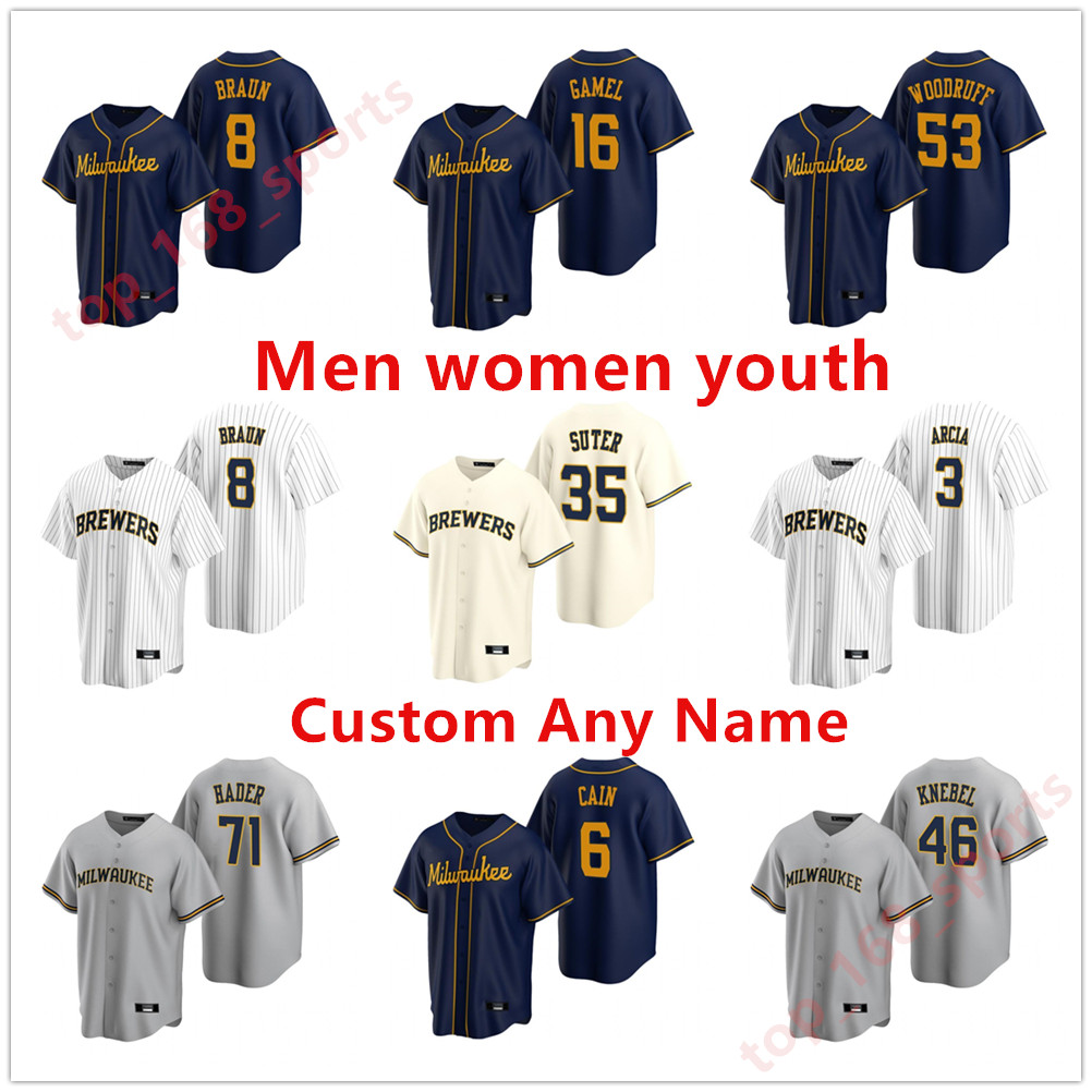 

2021 Milwaukee Baseball Jerseys Men Women kids 22 Christian Yelich Josh Hader Woodruff Lorenzo Cain Ryan Braun Brent Suter Arcia Brewers, As pic