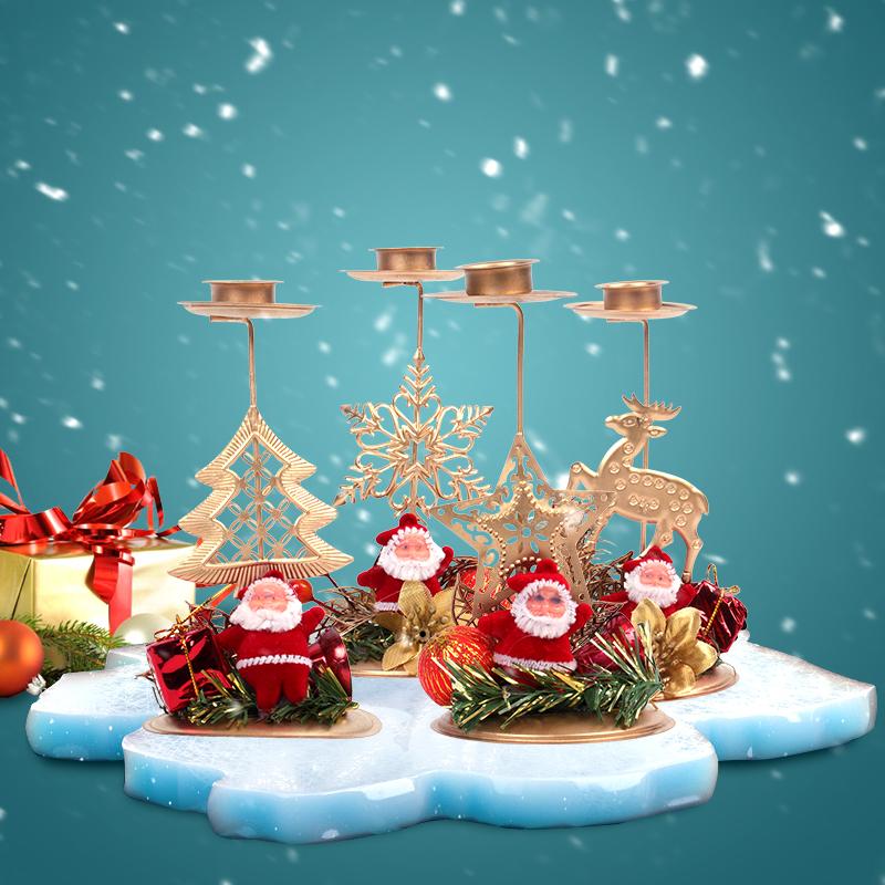 

Christmas Decorations 2022 Merry Candle Holder Metal Santa Claus Elk Snowflake Star Candlestick Year Desktop Ornament Table Decoration