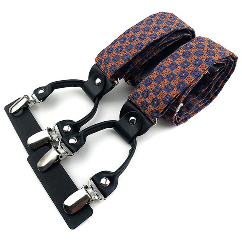 

Men's Shoulder Straps Adult Y-type Suspender 6 Clips jacquard Fabric Polyester Print Plaid Adjustable Elastic Rope Belt Accessories