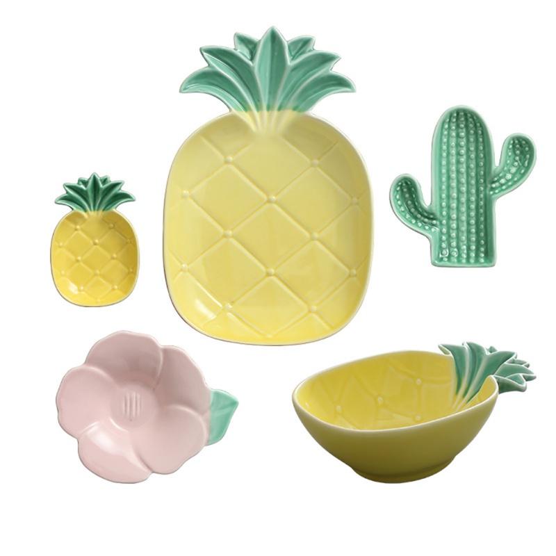 

Dishes & Plates Cute Pineapple Dish Ceramic Fruit Dessert Plate Soy Sauce Home Pastry Summer Party Tableware Gift