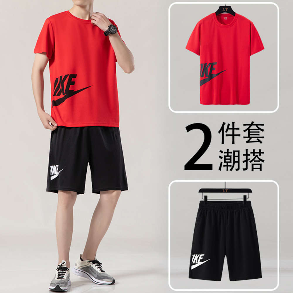 

summer new men's short sleeve leisure sports suit outdoor running loose two piece set, Gray