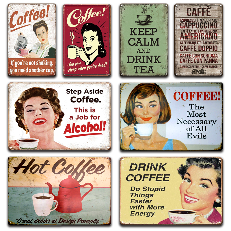 

Sexy Pin Up Girl Coffee Metal Sign Vintage Milk Wine Tin Plates Signs Retro Cafe Kitchen Irish pub Cafeteria Sweet Home Decor