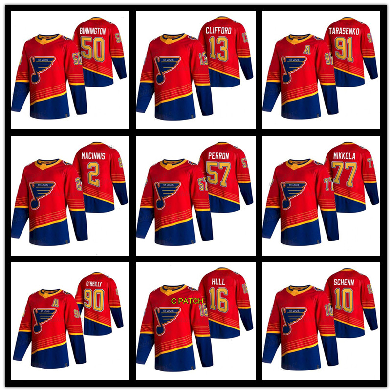 

St. Louis Blues 2020-21 Reverse Retro Jersey 90 Ryan O'Reilly 91 Vladimir Tarasenko 47 Torey Krug 50 Binnington 55 Parayko Hockey Jerseys uniform shirt, As shown