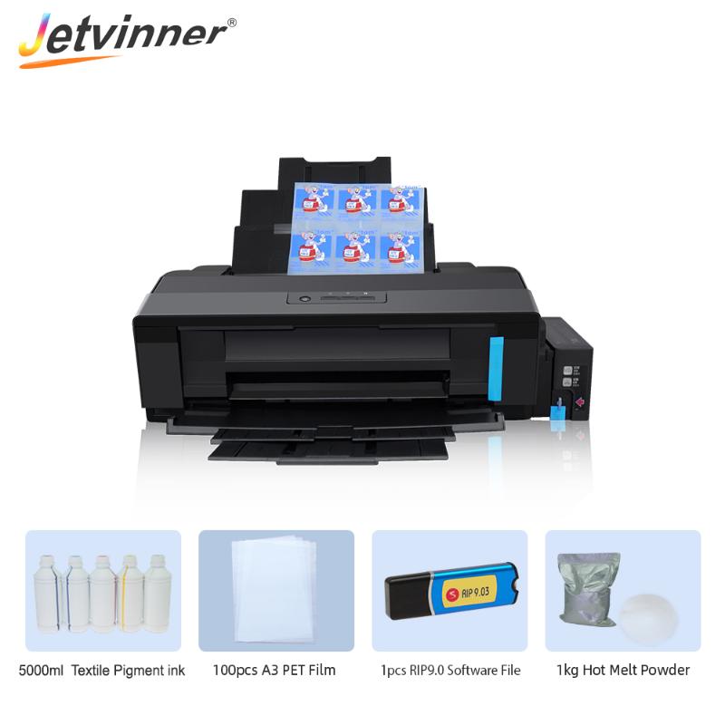 

Printers Jetvinner A3 DTF Printer For L1800 Direct Transfer Film Any Material Garments Use PET Ink Powder