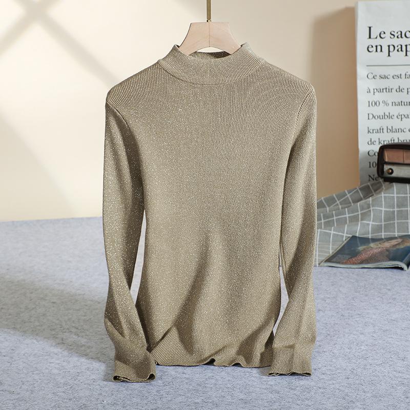 

Women's Sweaters AOSSVIAO Autumn And Winter Loose Knit Sweater Korean Style Pullover Turtleneck 2022 Shiny Lurex Casual Jumper, White;black