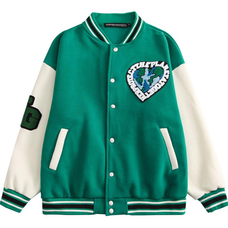 

Men's Jackets Men Harajuku Varsity Jacket Heart Letter Embroider Stitching Baseball Plus Velvet Padded Oversized Coat Couple Autumn, Black;brown