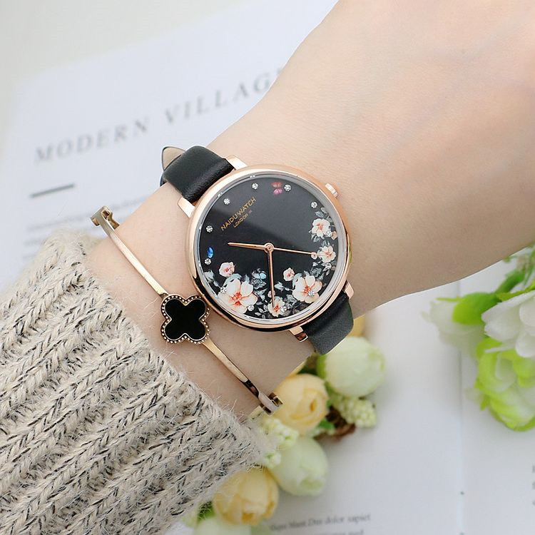 

Fashion Designersins Watches Flower Girls Watch Casual Small Fresh Trend Net Ribbon Women Wrostwatch Mori Style Quartz Outdoor Business Wristwatches All-Match, Leather strap black
