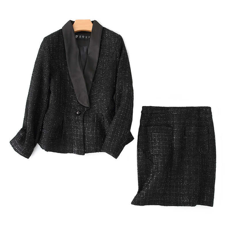 

Casual women's skirt suit two-piece high quality autumn and winter slim short ladies woolen jacket Elegant 210527