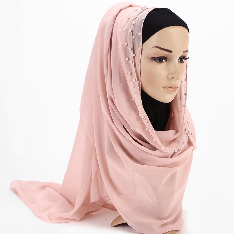 

Scarves Unique Women's Floral Fashion Muslim Soft Longscarf With Pearl Decoration Sunscreen Shawls, Blue;gray