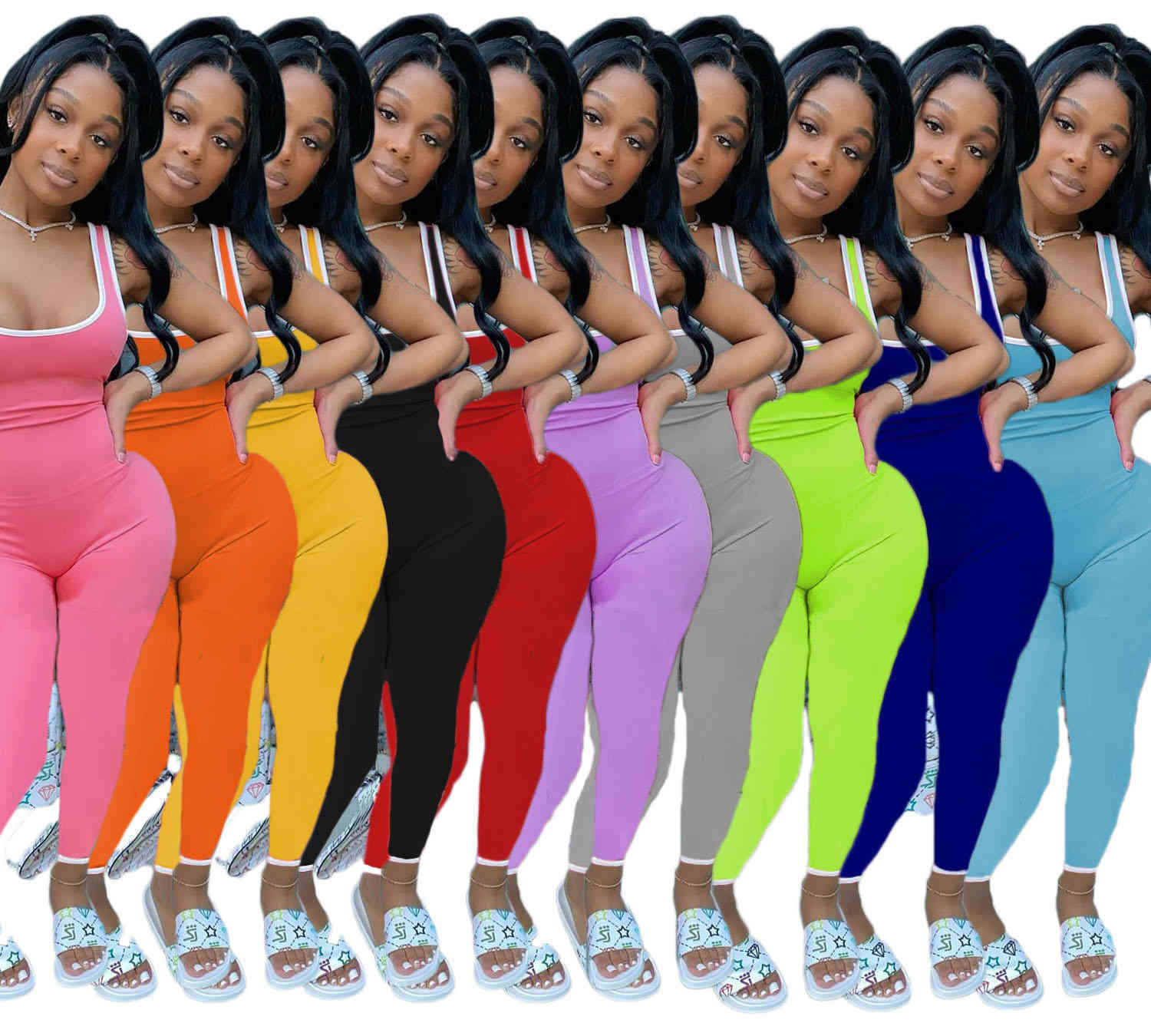 

Plus Size Women Sexy Sling Jumpsuits Designer Summer Solid Color Sleeveless Vest Trousers Sports Rompers Club Tight Fashion Overalls Pants, Purple
