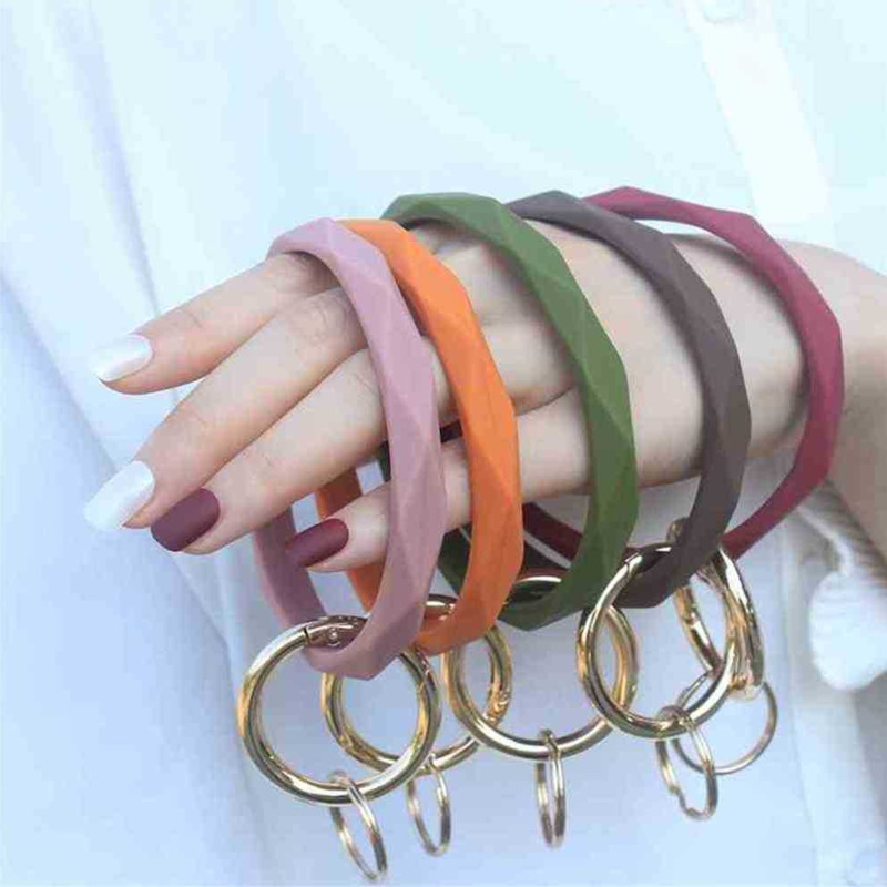 

Diamond-shaped silicone bracelet bangle key ring metal big circle loop wristband Tiktok keychain solid elegent bracelets purse bag charms hanging G68RBYW, Mix design or list