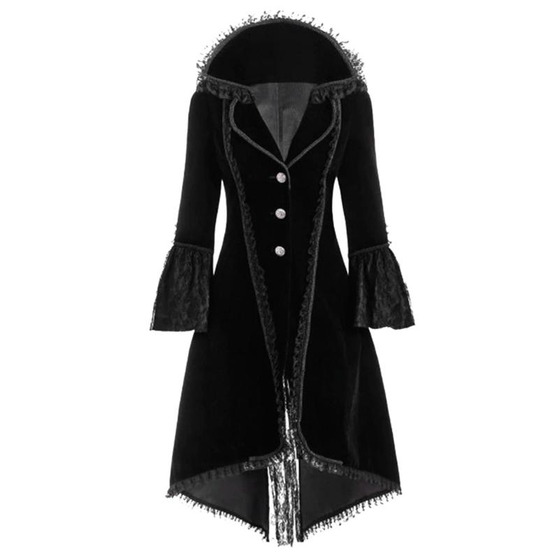

Women's Trench Coats Women Vintage Coat Long-sleeved Waist Back Bandage Lace Stitching Jackets Hooded Overcoat Windproof Outdoor Sudadera, Tan;black