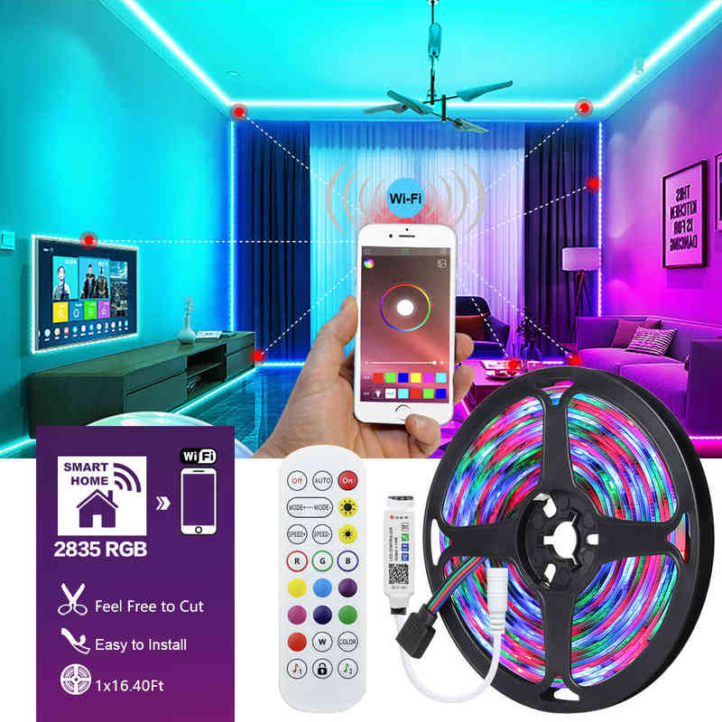 

Bluetooth WIFI LED Strip Lights RGB 5050 2835 Flexible Ribbon Waterproof LED Light Strip 5M 10M 15M 20M 25M 30M DC 12V Control W220309